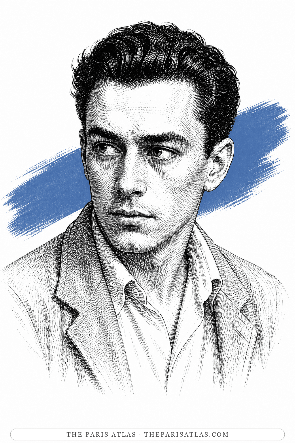Illustrated portrait of Albert Camus