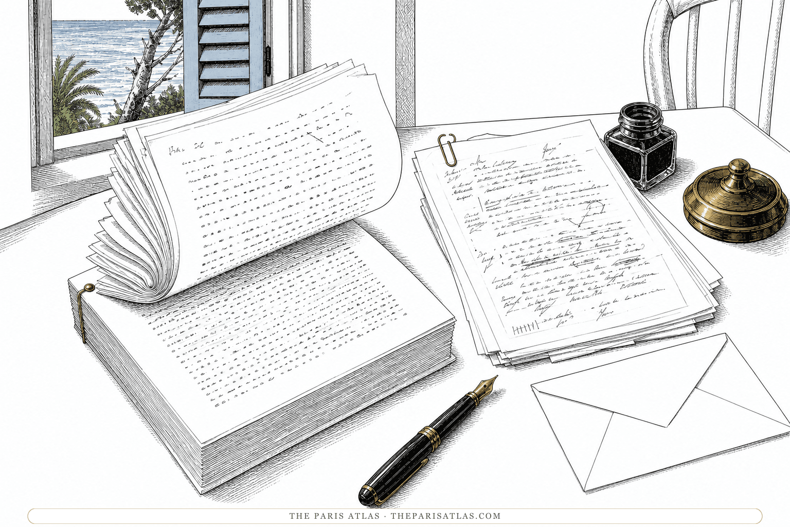 An editorial letter and marked typescript sit beside a stack of pages removed from a novel's opening.