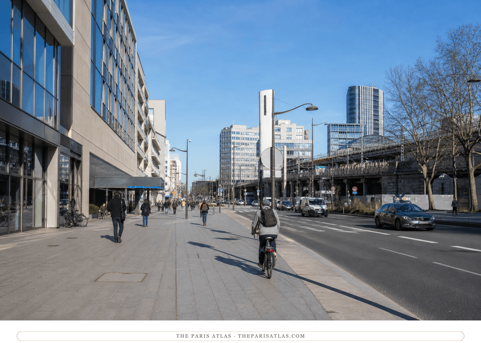 Bright color view of the modern station district that replaced the old studios