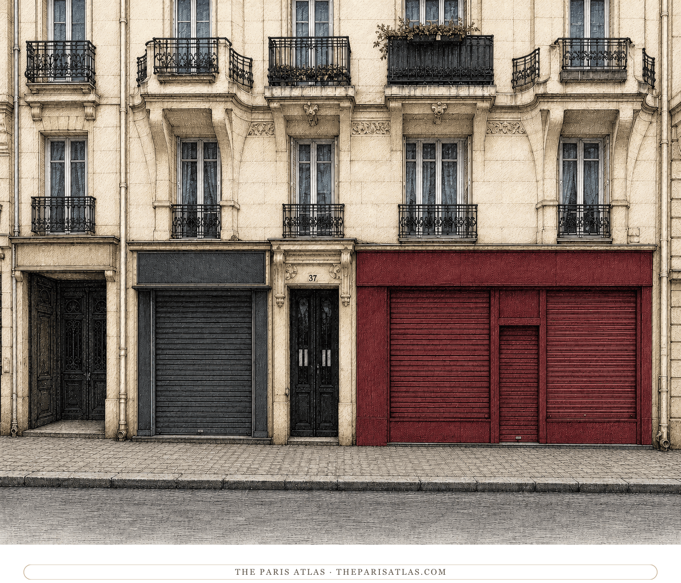 Colour illustration of the present-day facade at 37 rue Victor-Massé in Paris