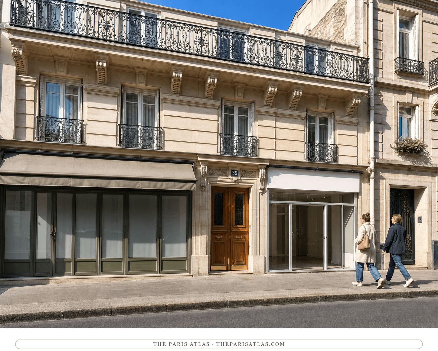 Colour photorealistic view of 39 rue de Saint-Pétersbourg beneath a bright blue sky