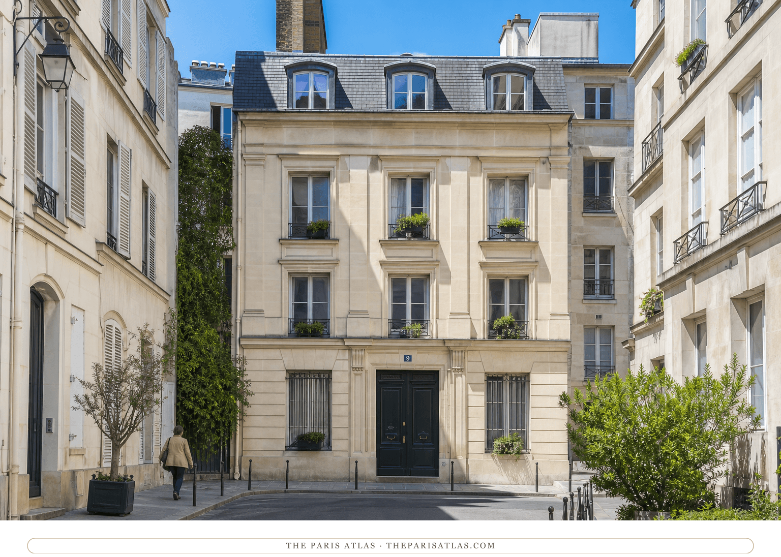 Colour photorealistic view of 9 rue Saint-Romain beneath a bright blue sky