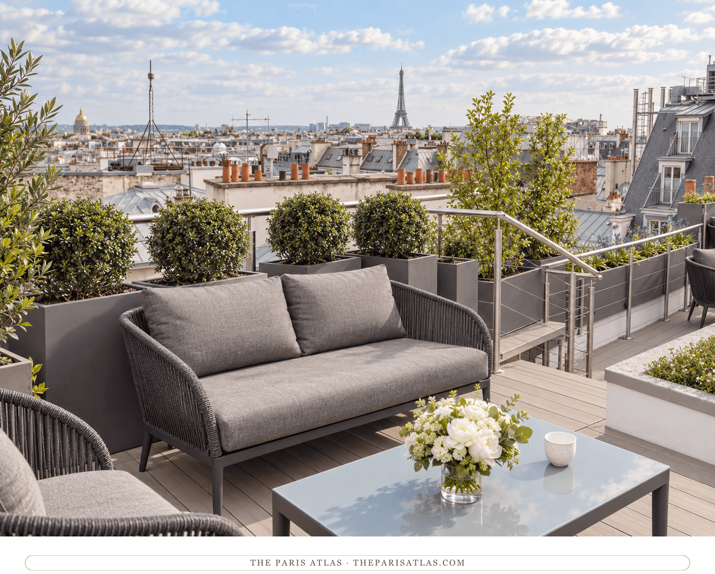 A rooftop terrace at Hôtel Alfred Sommier. — illustration.