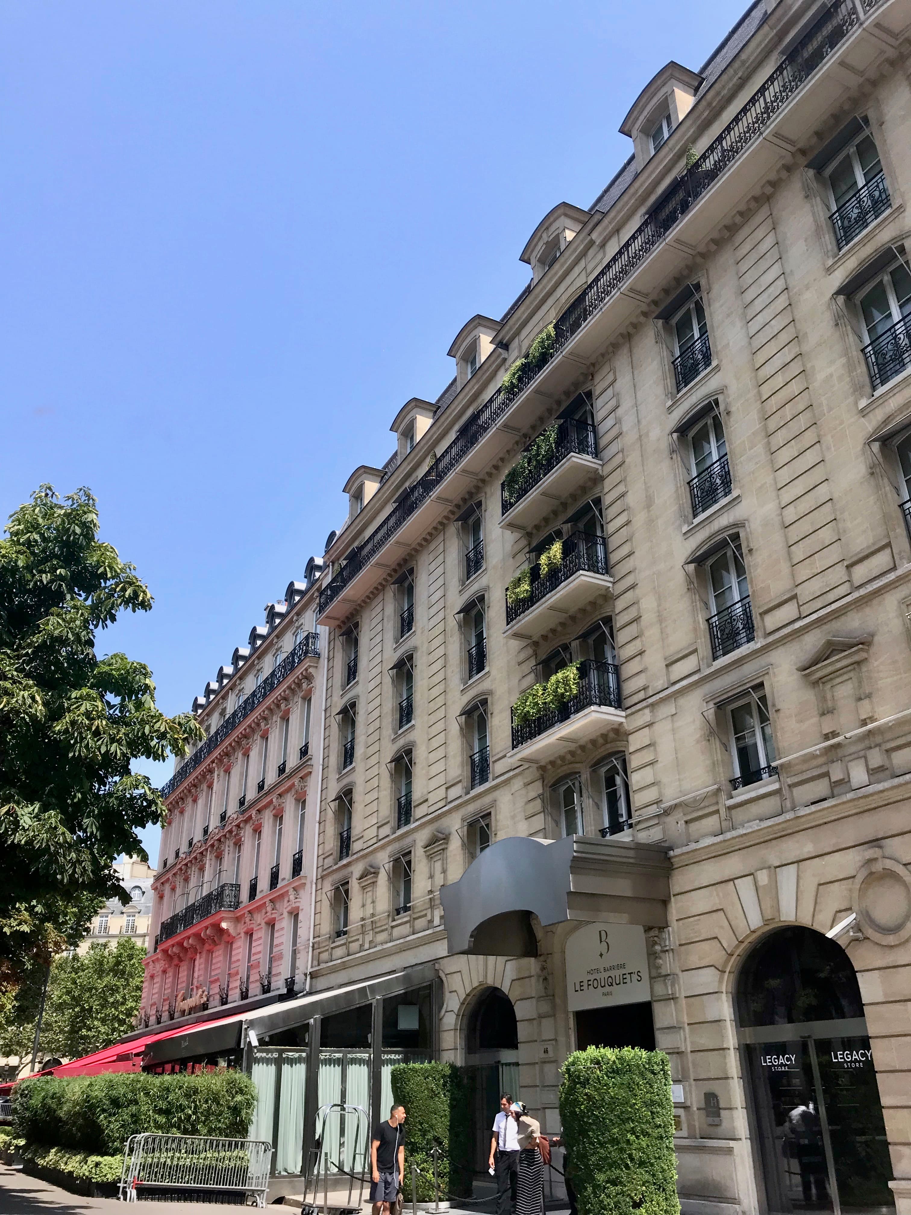 The entrance to Hôtel Fouquet’s Paris on avenue George V, photographed in 2019.