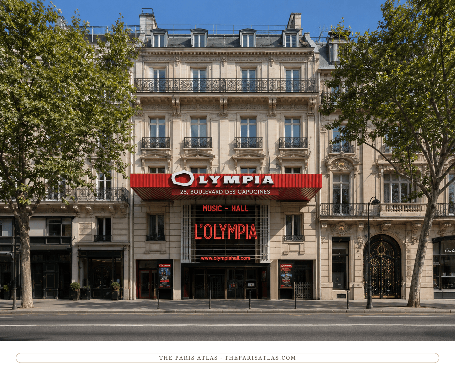 The Olympia façade and marquee in colour on boulevard des Capucines