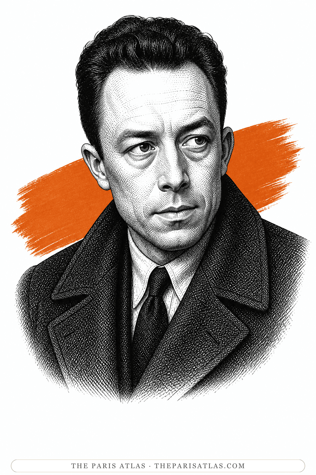Illustrated portrait of Albert Camus