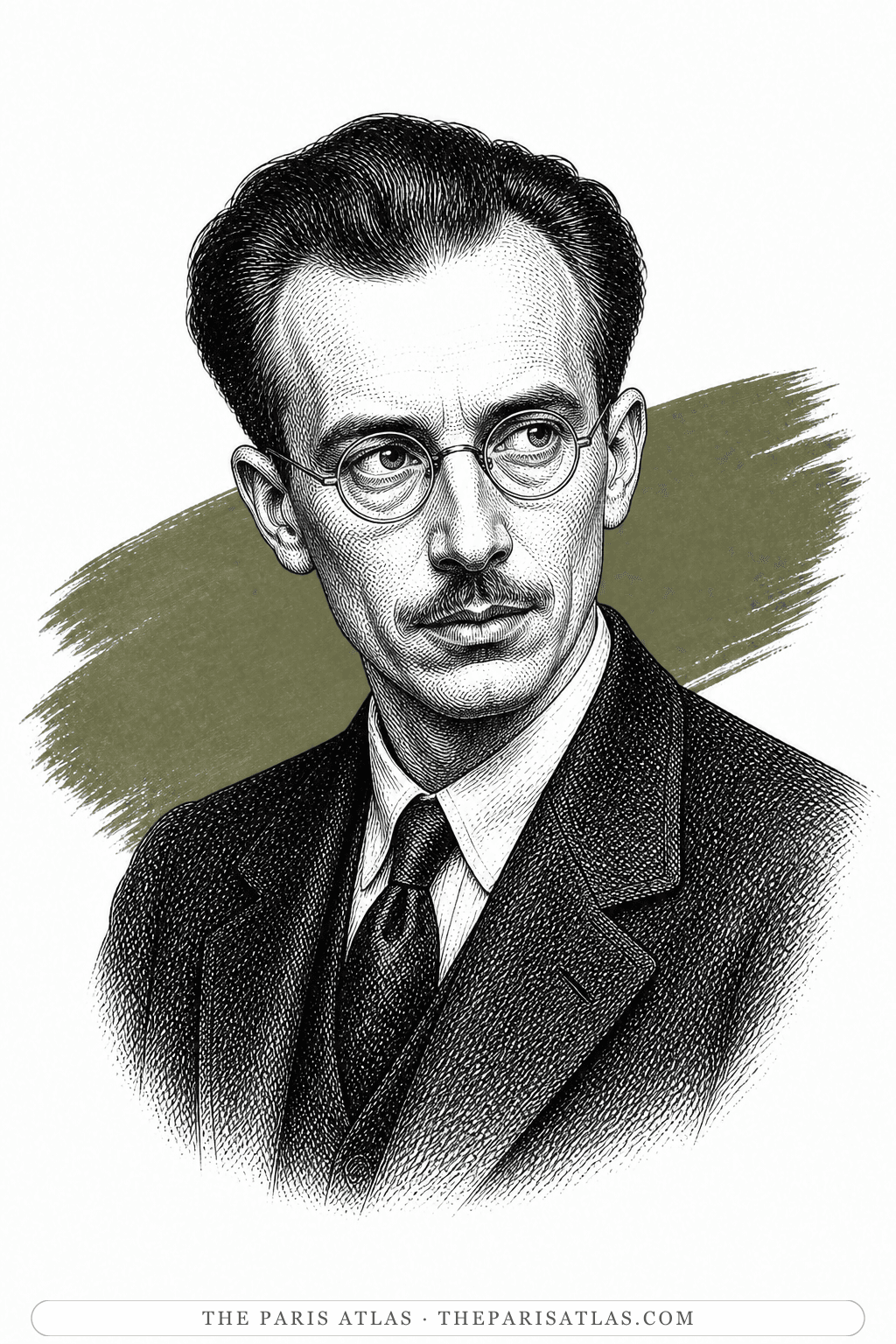 Illustrated portrait of Aldous Huxley