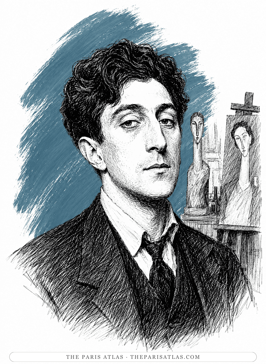 Illustrated portrait of Amedeo Modigliani