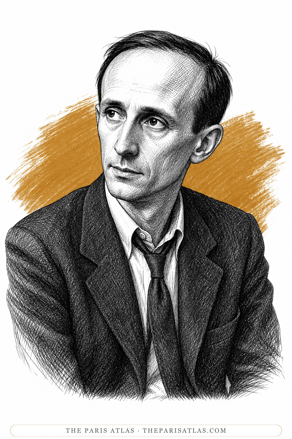 Illustrated portrait of André Bazin