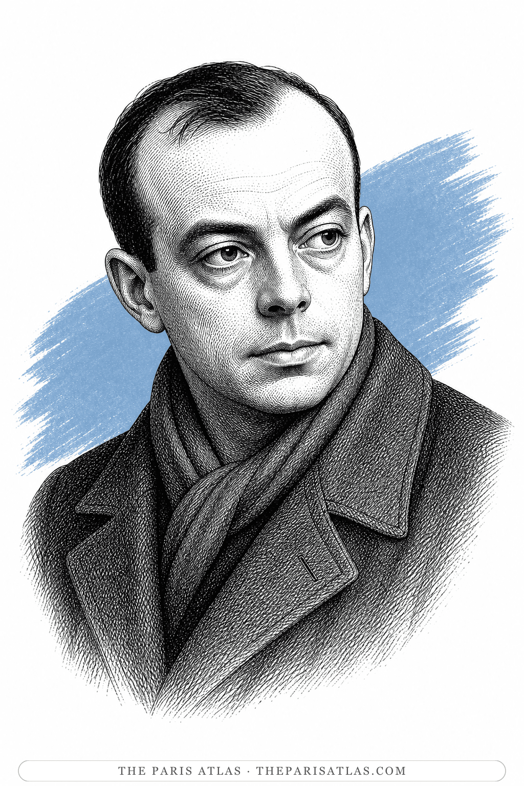 Illustrated portrait of Antoine de Saint-Exupéry