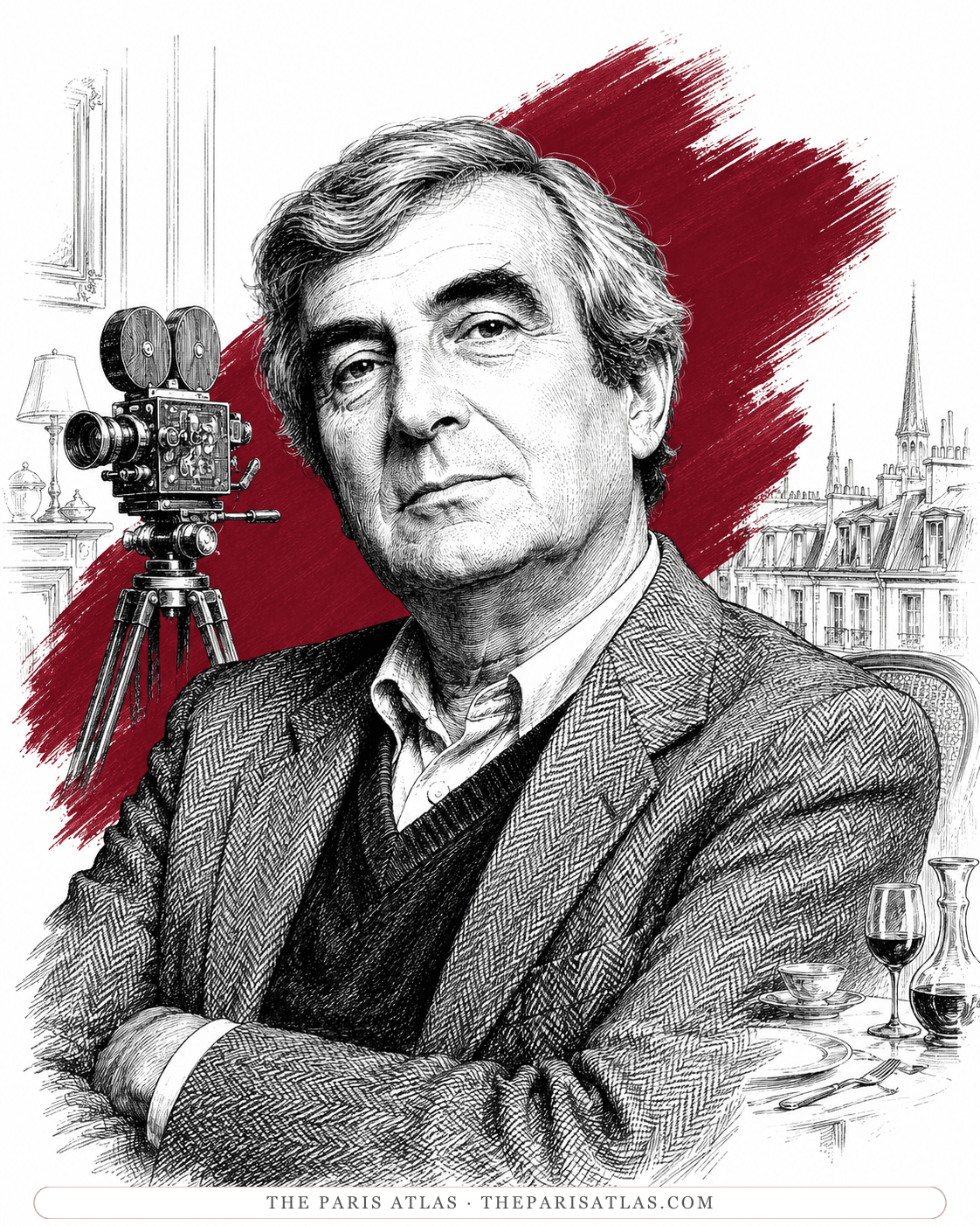 Illustrated portrait of Claude Chabrol