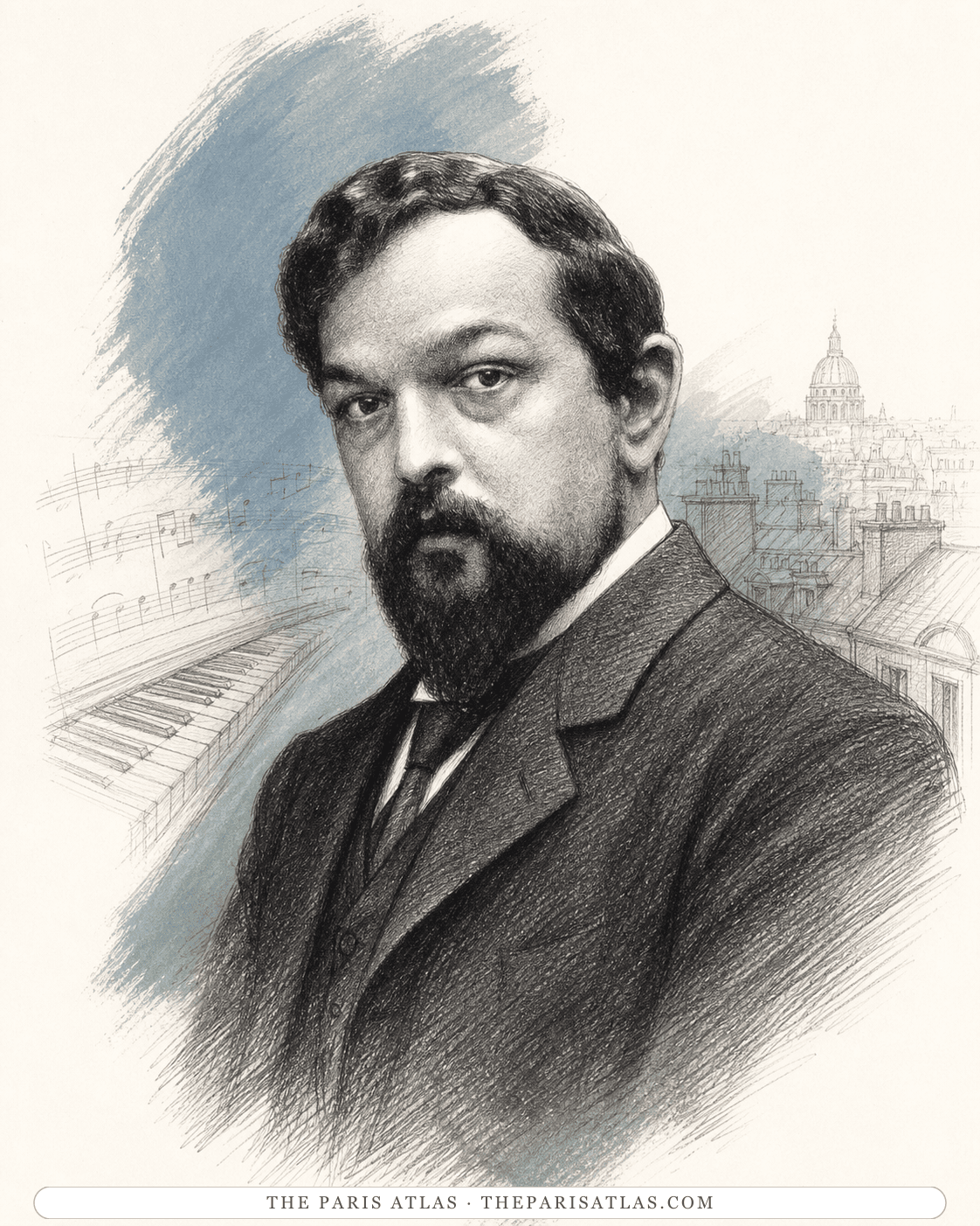 Illustrated portrait of Claude Debussy