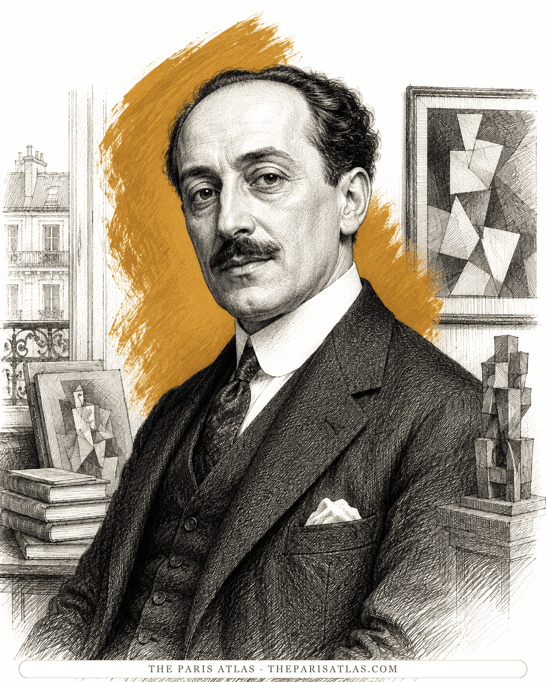 Illustrated portrait of Daniel-Henry Kahnweiler
