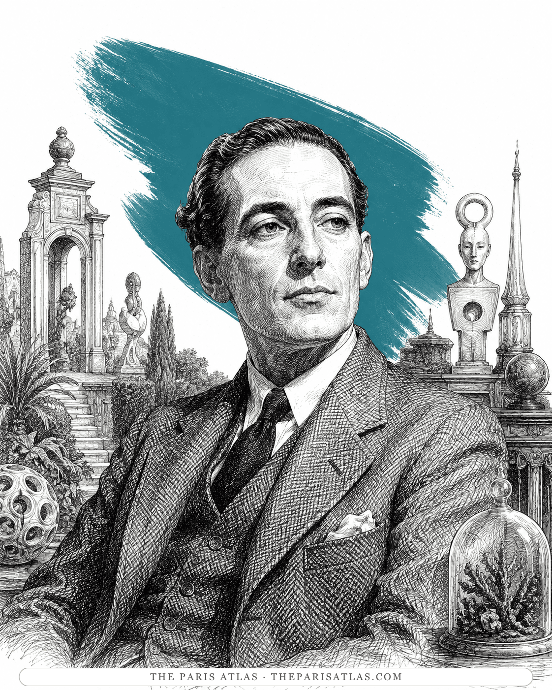 Illustrated portrait of Edward James