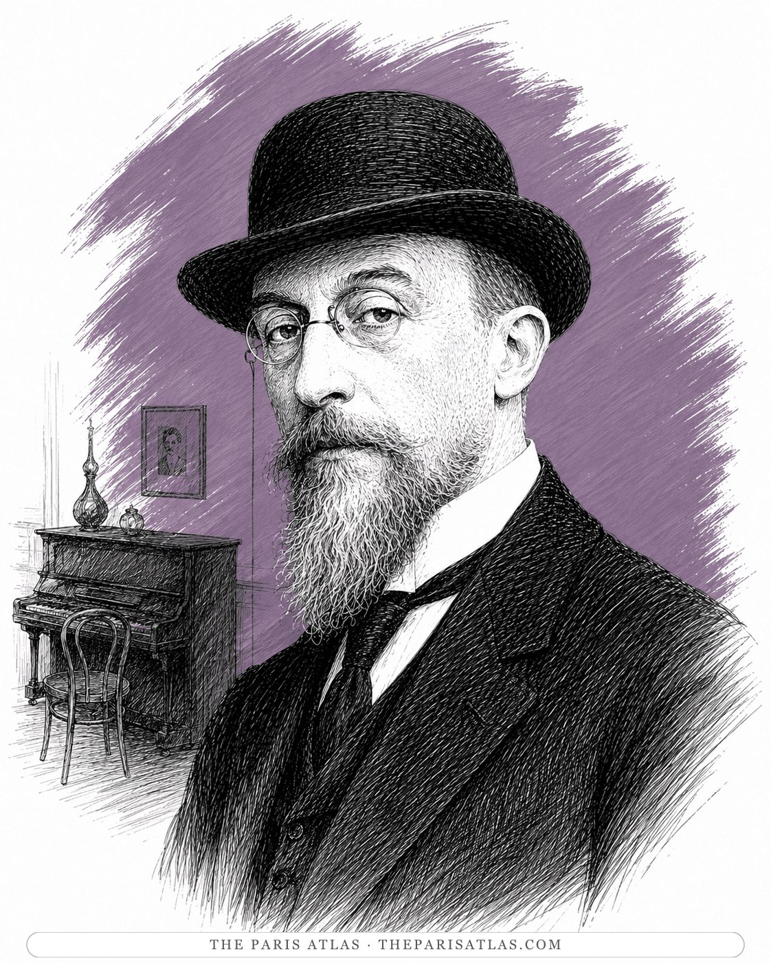 Illustrated portrait of Erik Satie