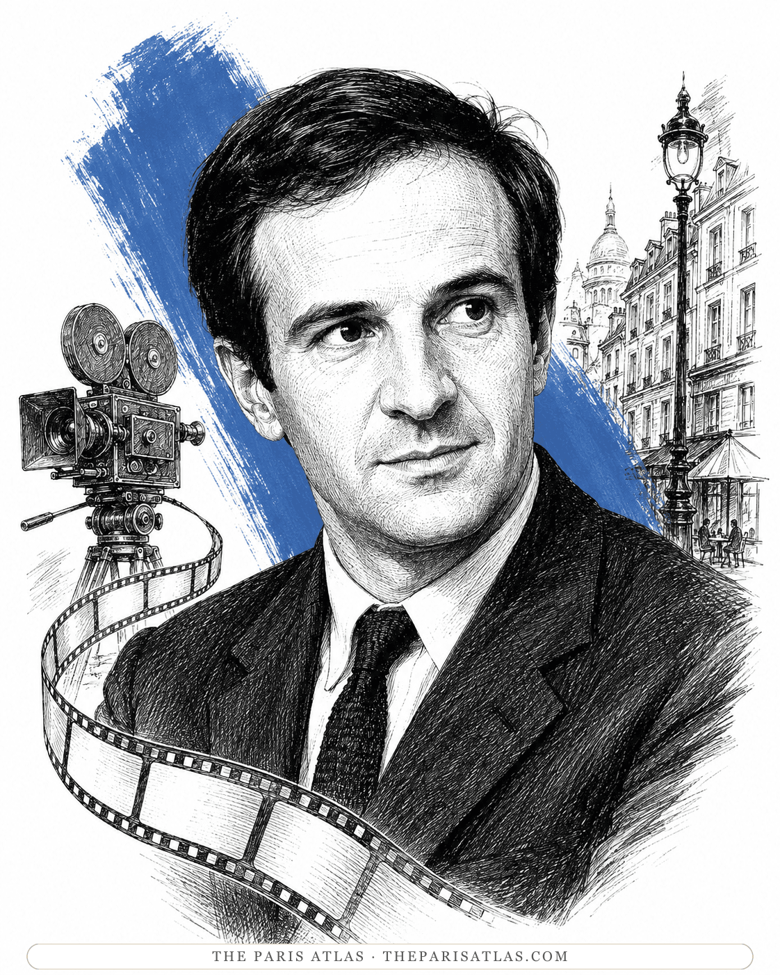 Illustrated portrait of François Truffaut