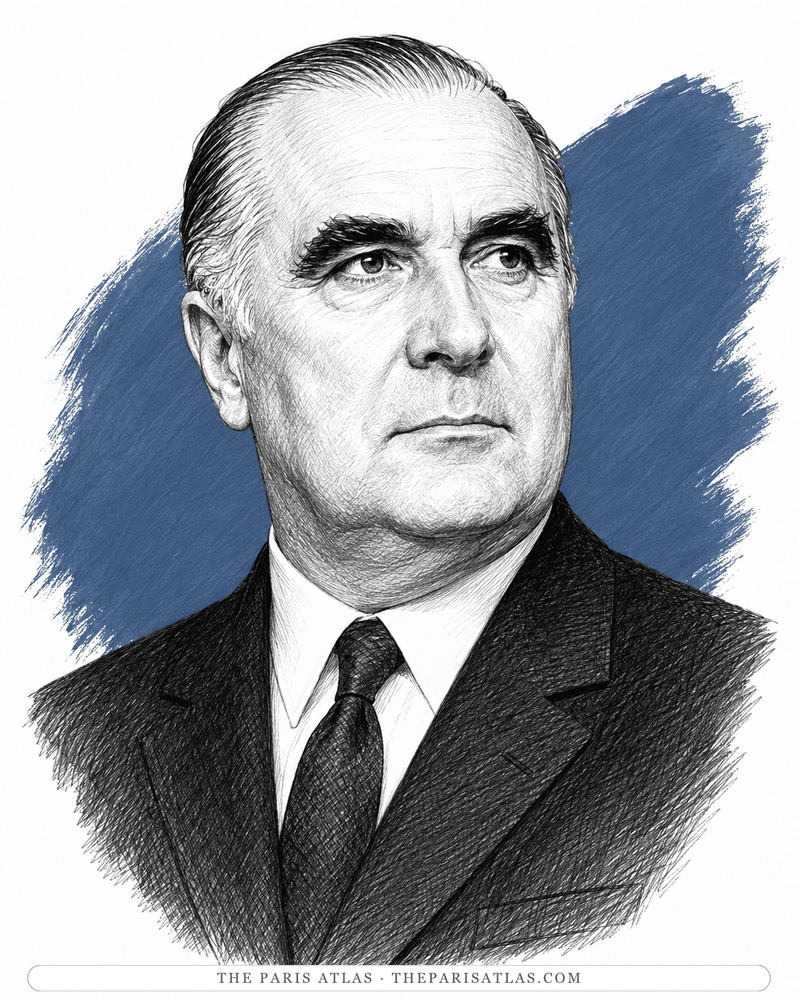 Illustrated portrait of Georges Pompidou