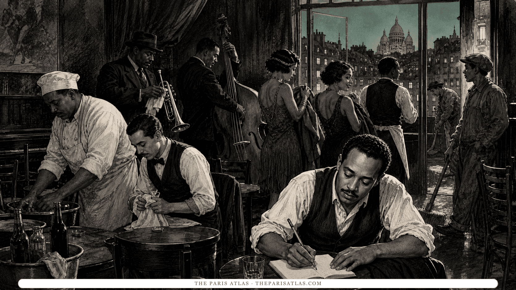 Musicians, dancers, cooks, waiters, and cleaners close a Montmartre nightclub at dawn.