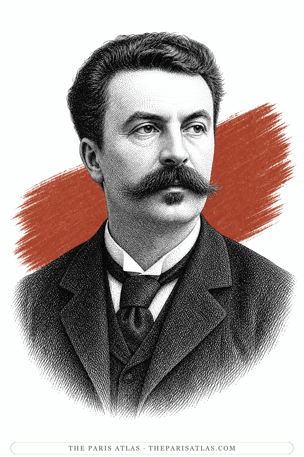 Illustrated portrait of Guy de Maupassant