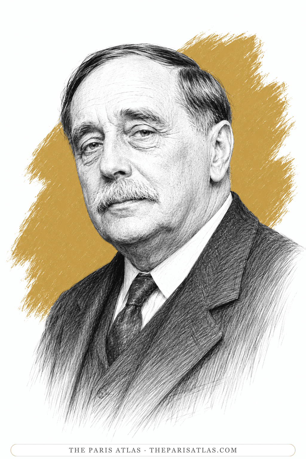 Illustrated portrait of H. G. Wells