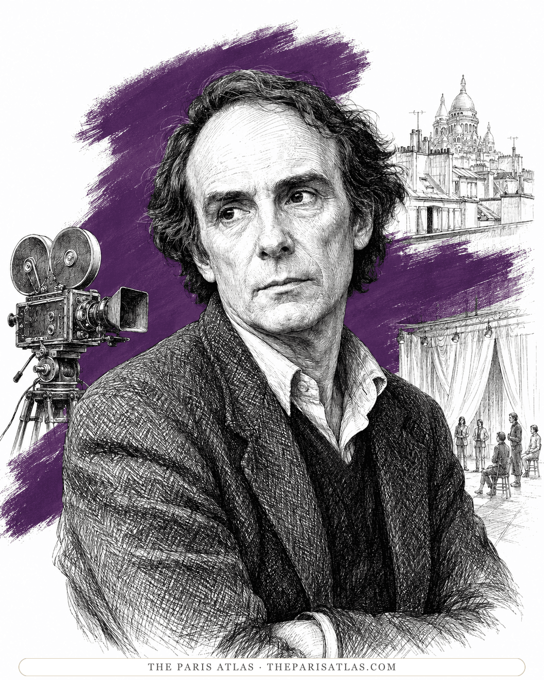 Illustrated portrait of Jacques Rivette