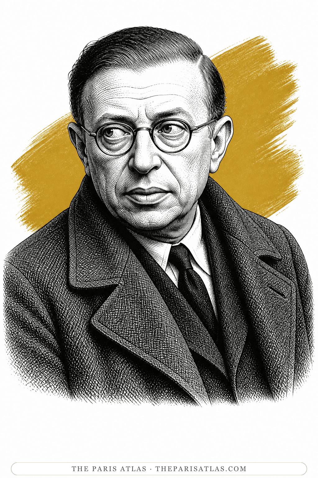 Illustrated portrait of Jean-Paul Sartre