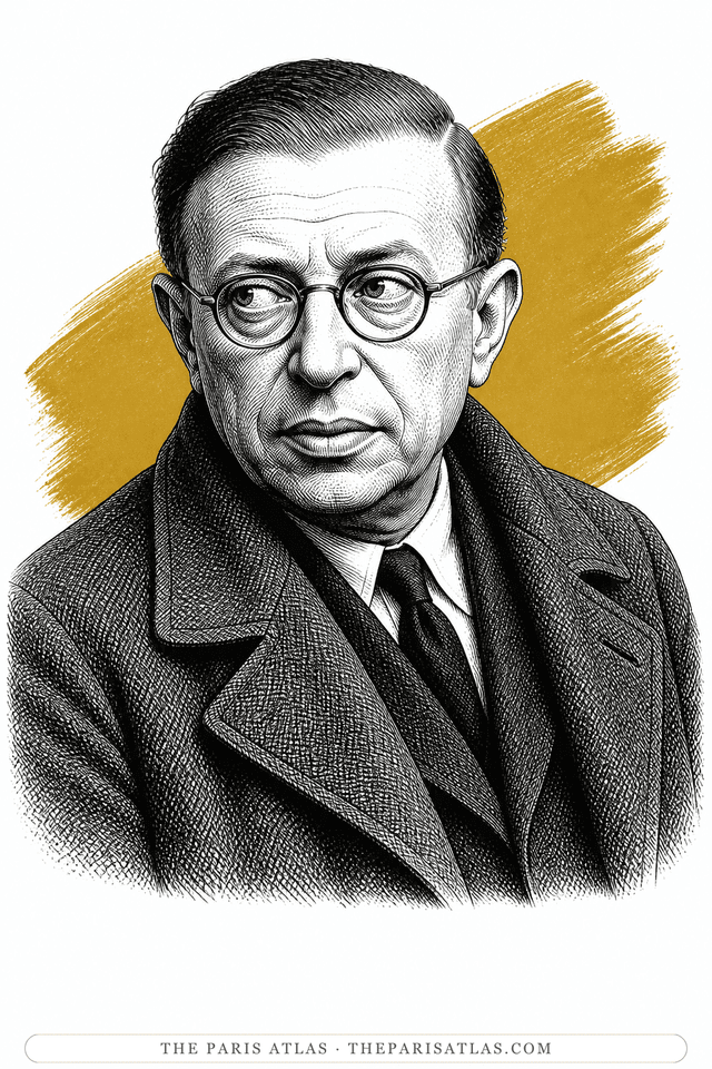 Illustrated portrait of Jean-Paul Sartre