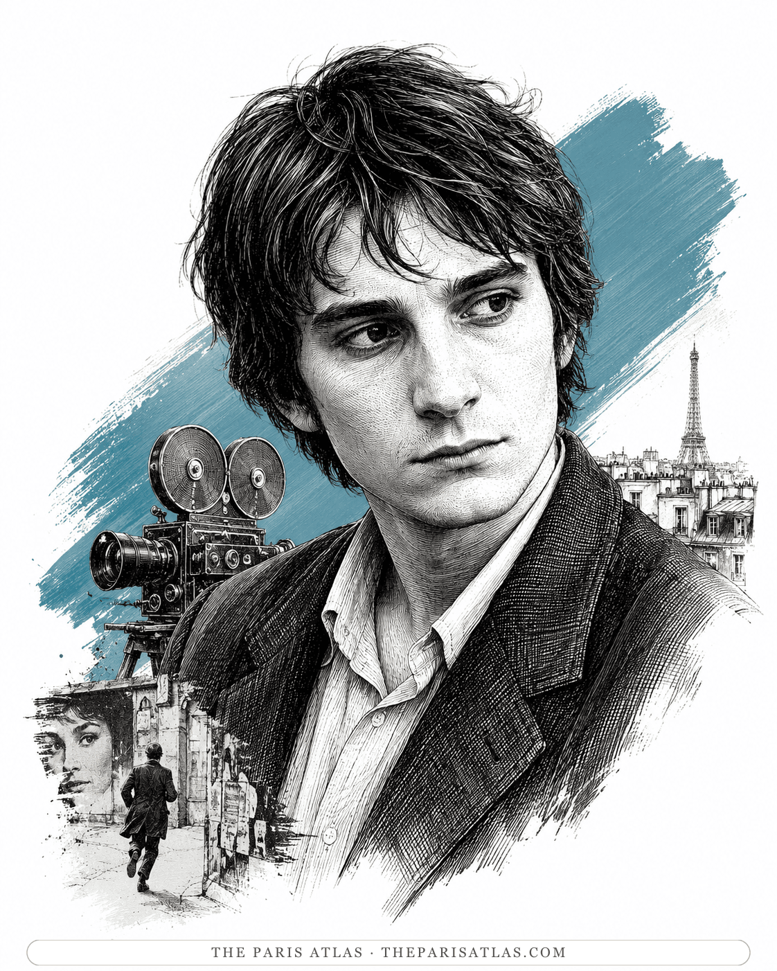 Illustrated portrait of Jean-Pierre Léaud