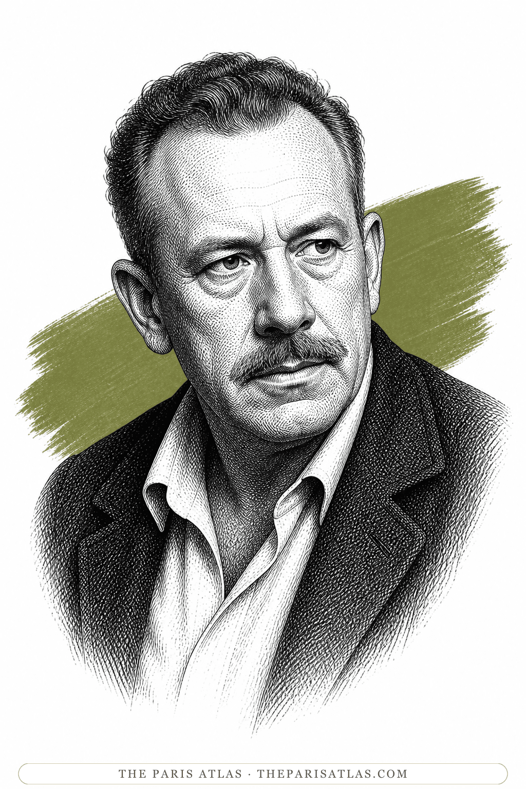 Illustrated portrait of John Steinbeck