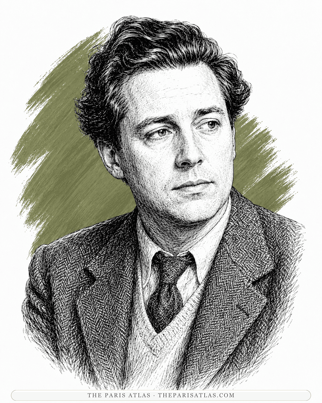 Illustrated portrait of Lawrence Durrell