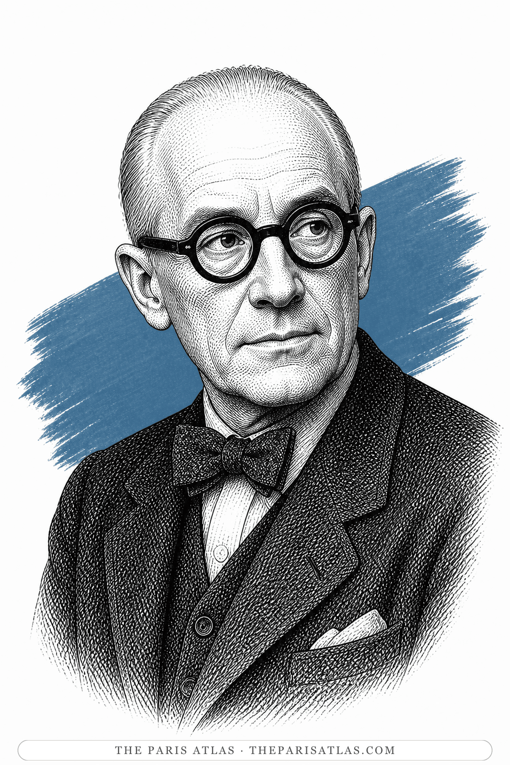 Illustrated portrait of Le Corbusier