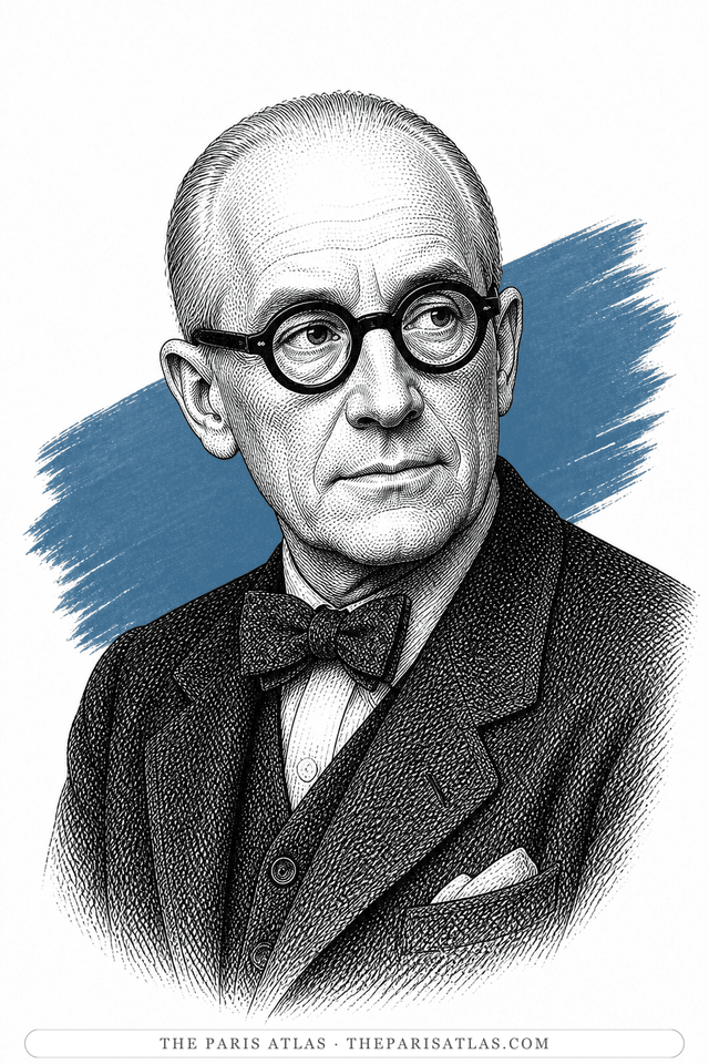 Illustrated portrait of Le Corbusier