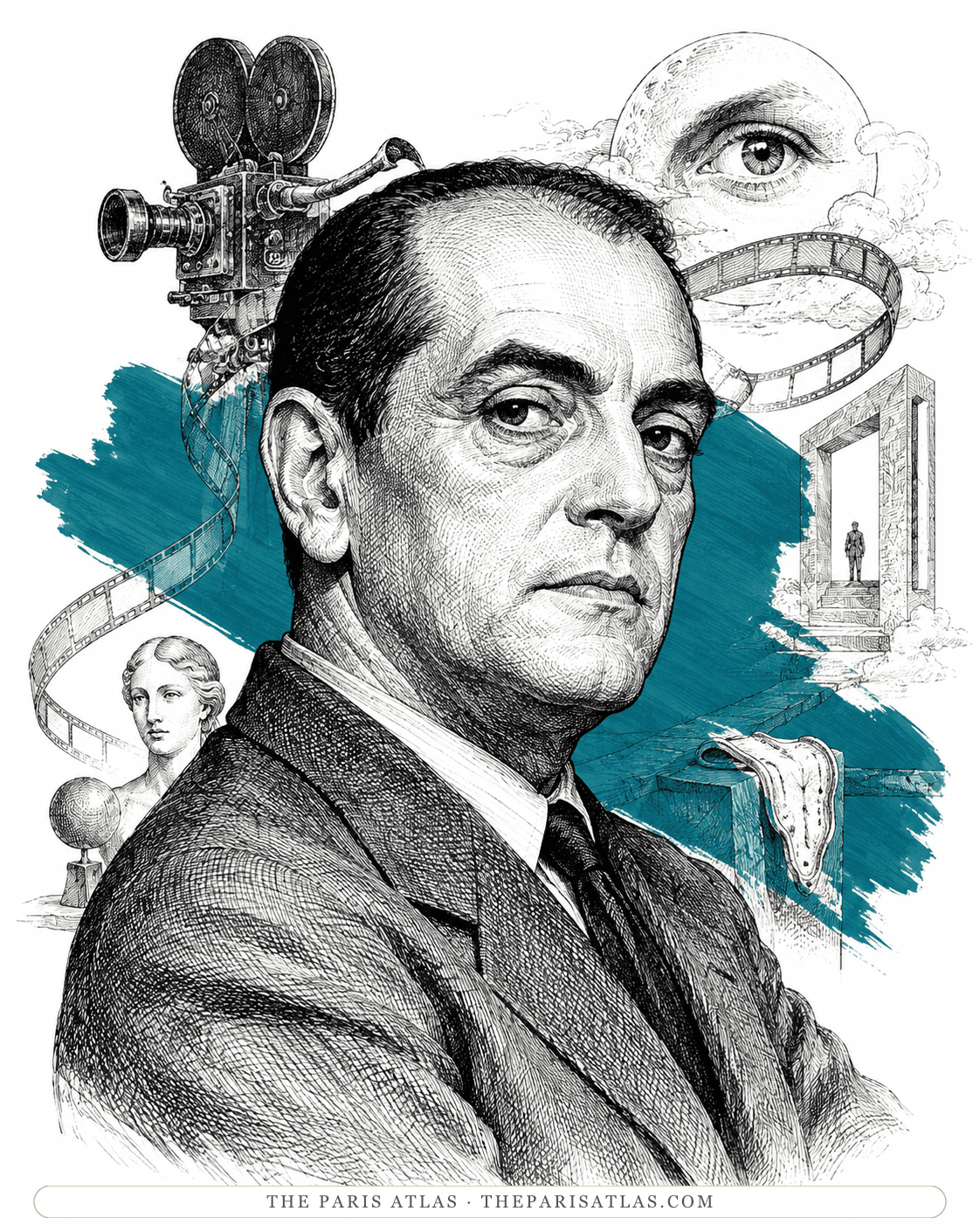 Illustrated portrait of Luis Buñuel