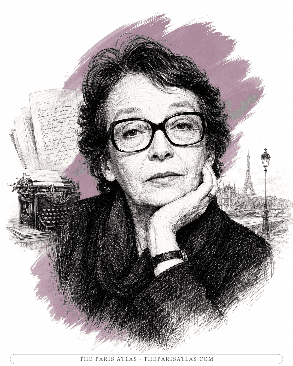 Illustrated portrait of Marguerite Duras