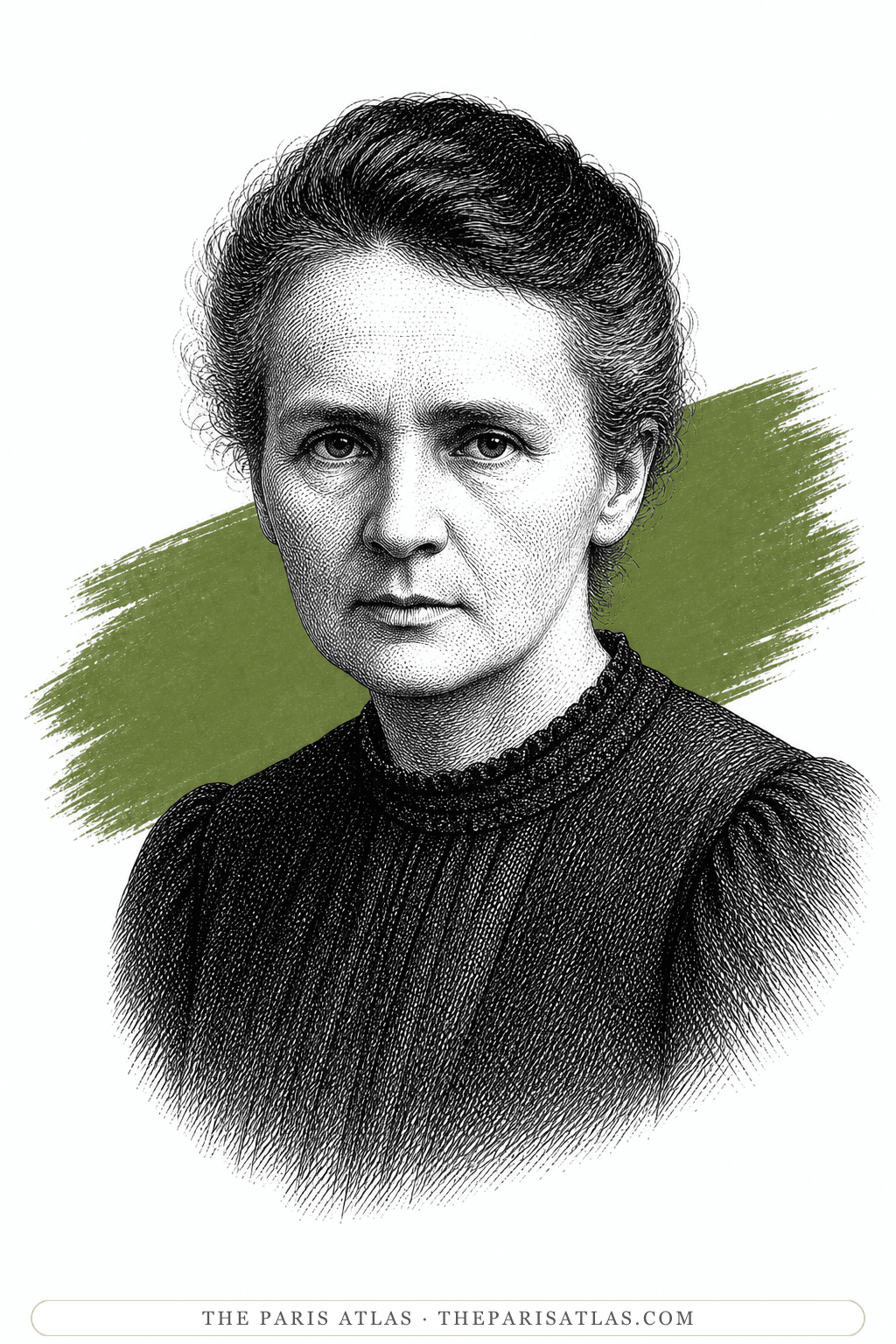 Illustrated portrait of Marie Curie