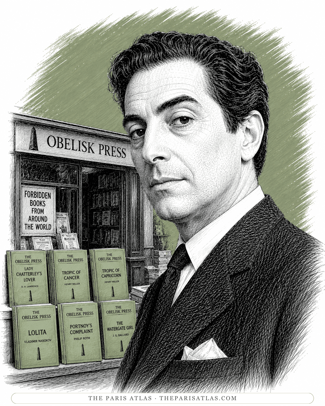 Illustrated portrait of Maurice Girodias