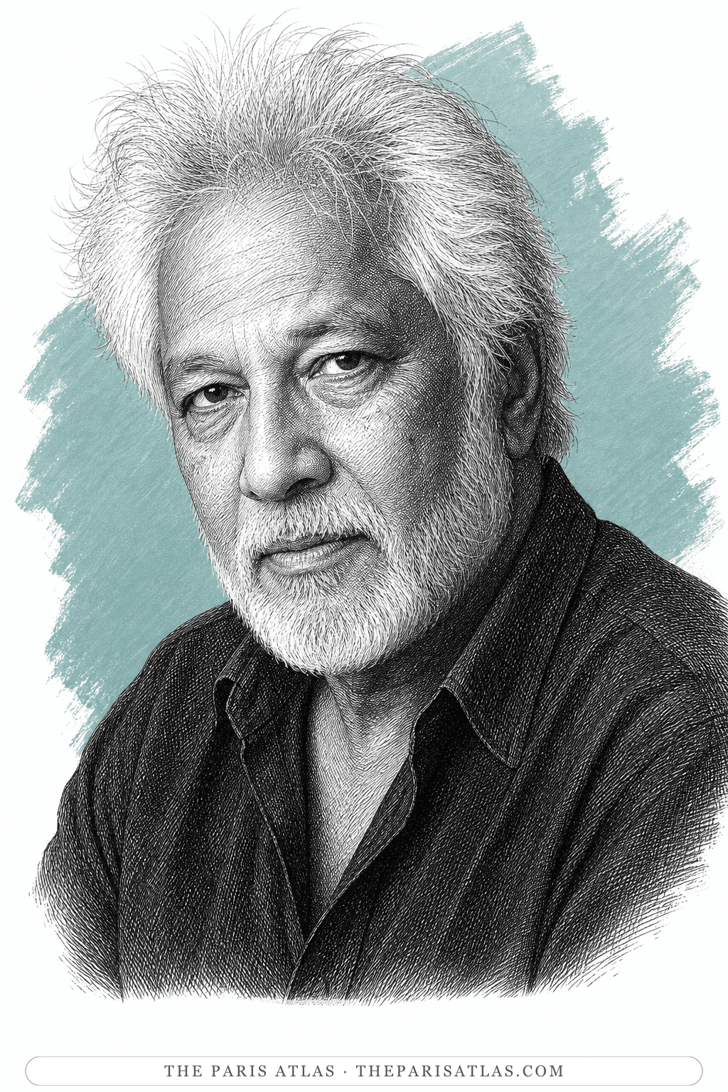 Illustrated portrait of Michael Ondaatje