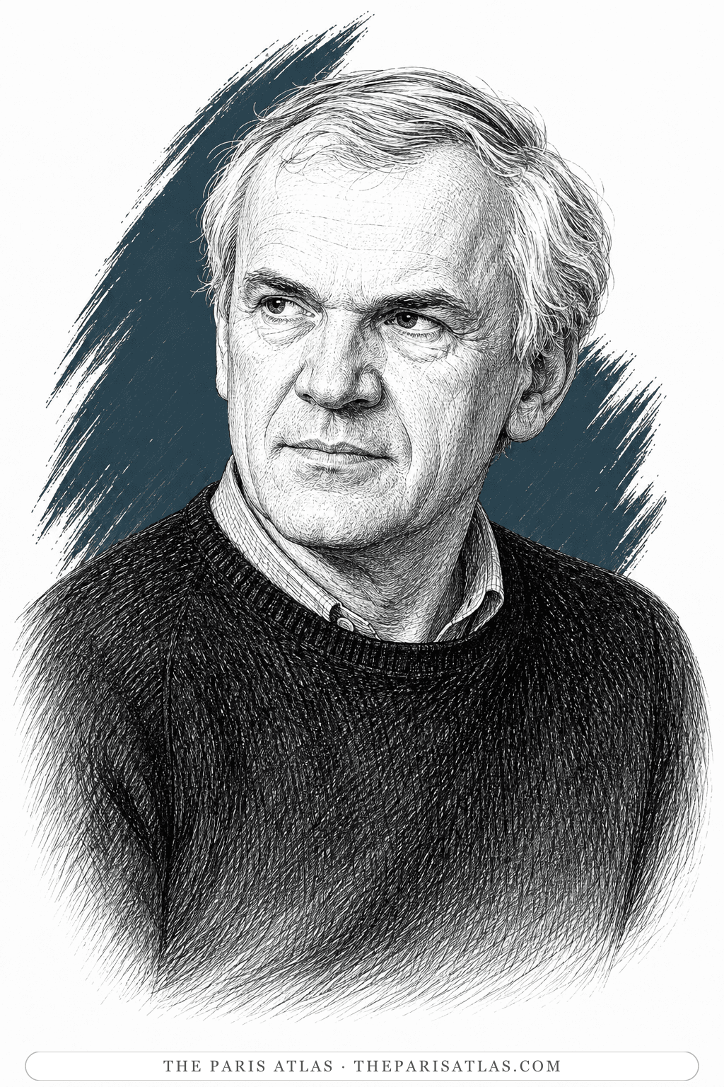 Illustrated portrait of Milan Kundera