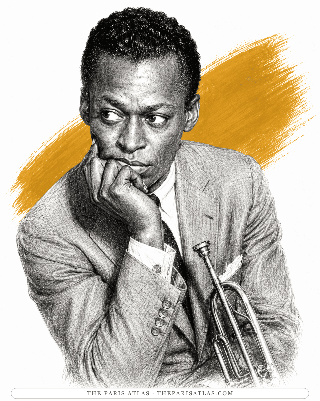 Illustrated portrait of Miles Davis