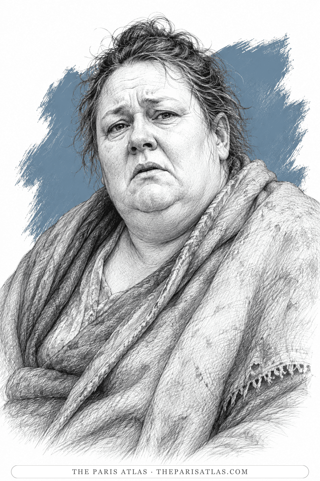 Illustrated portrait of Mrs Brooker
