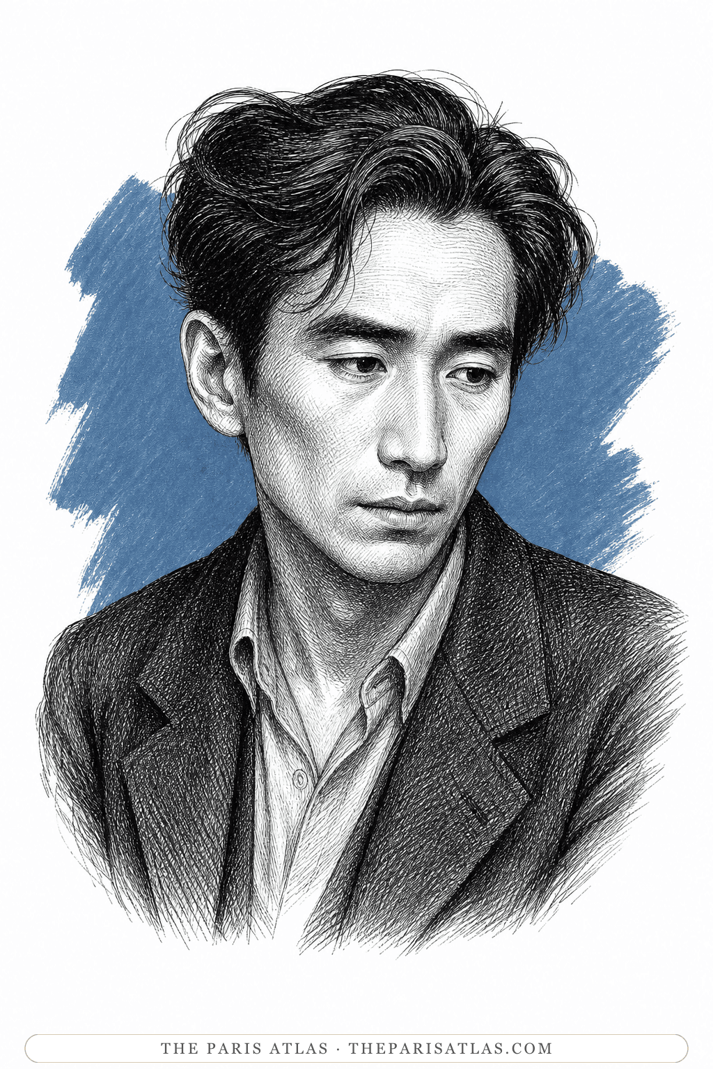Illustrated portrait of Osamu Dazai