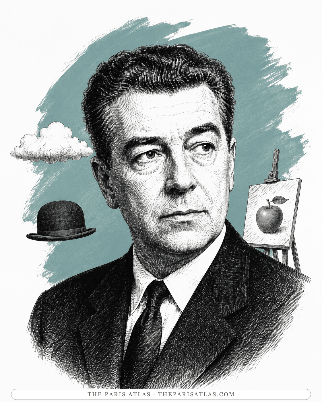 Illustrated portrait of René Magritte