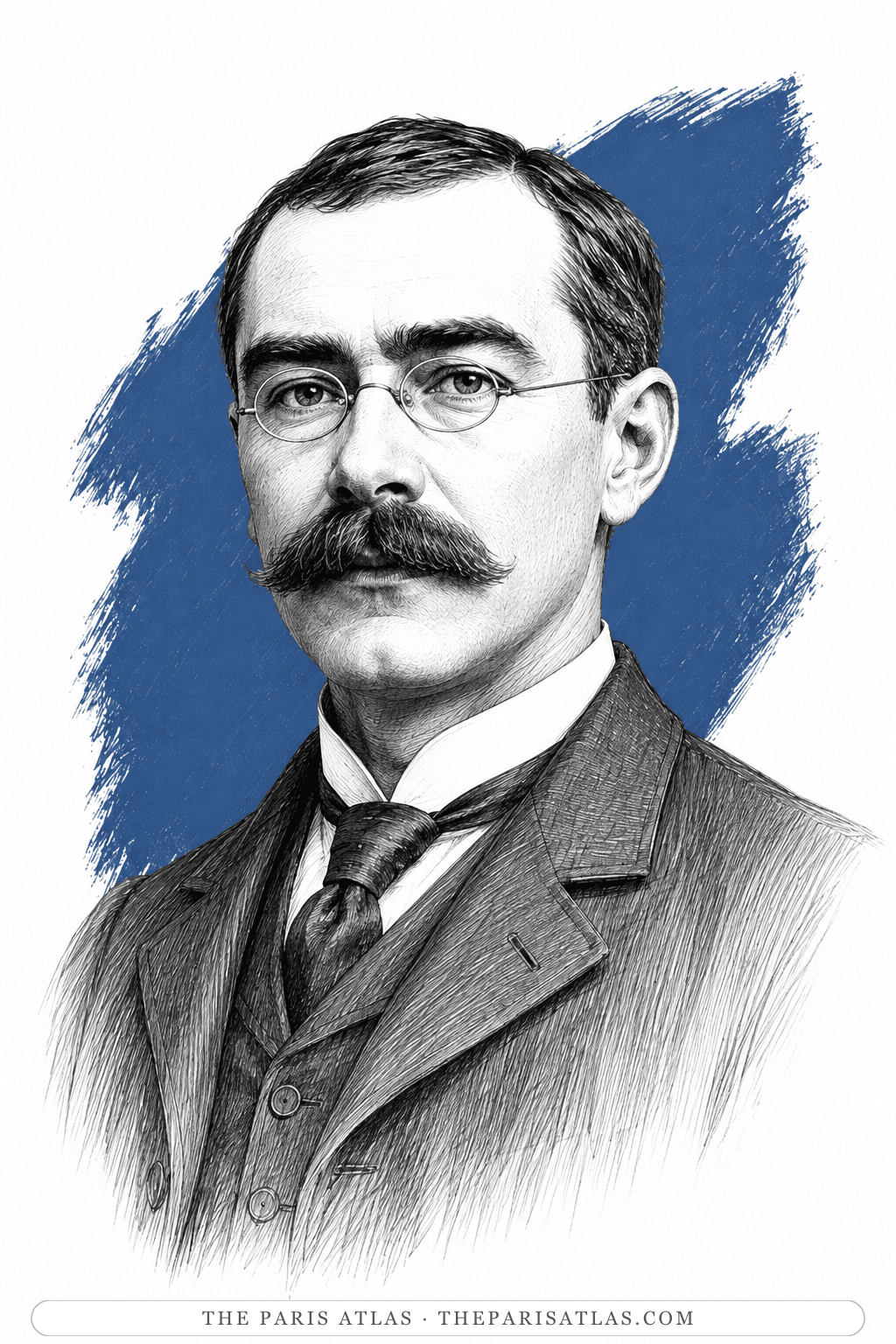 Illustrated portrait of Rudyard Kipling