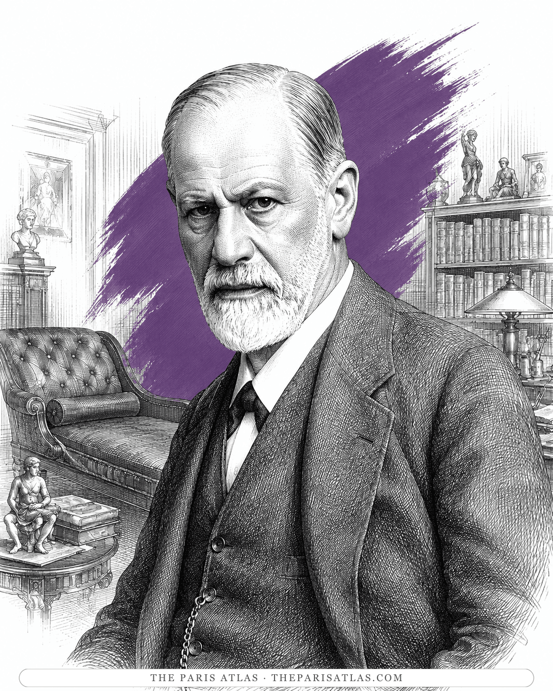 Illustrated portrait of Sigmund Freud