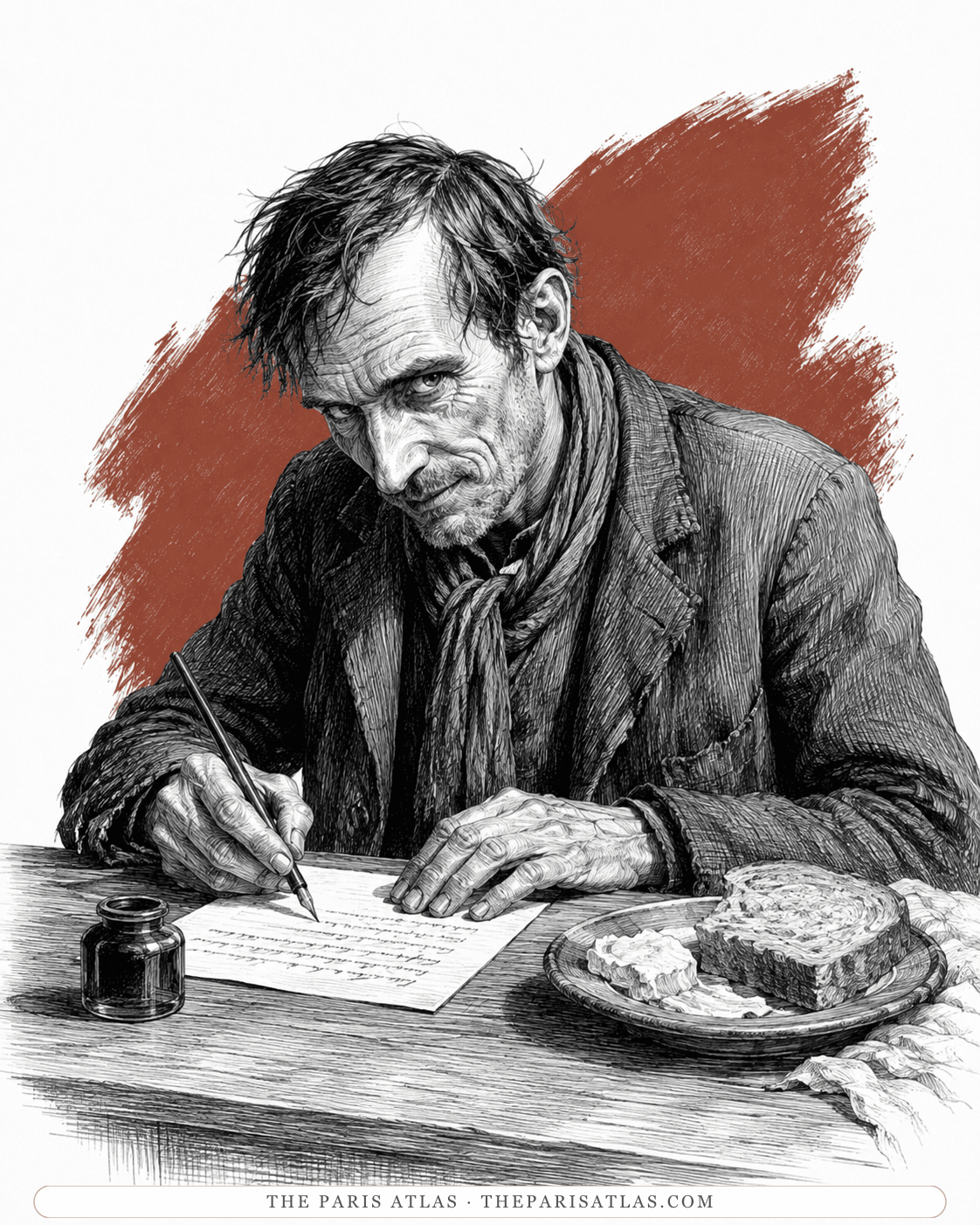 Illustrated portrait of The begging-letter writer