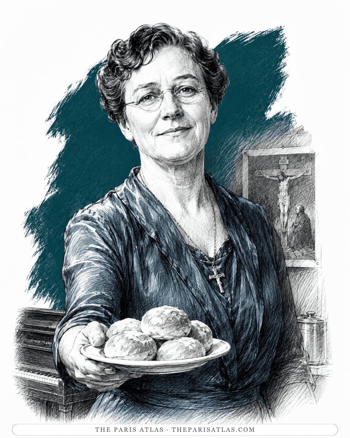 Illustrated portrait of The lady at the Romton tea