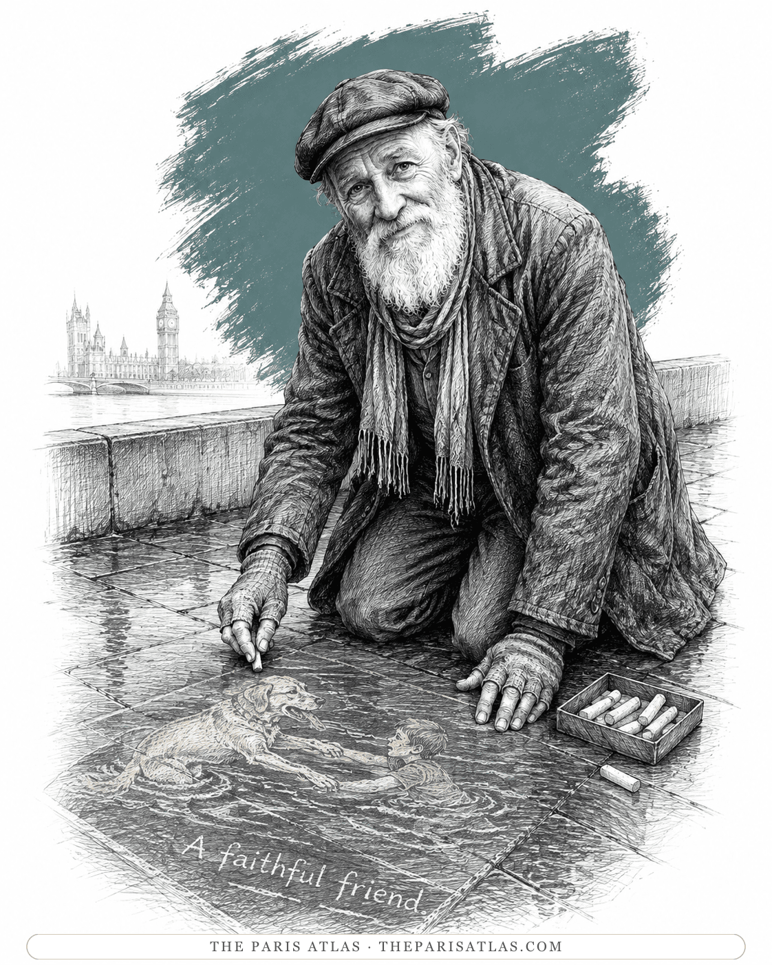 Illustrated portrait of The white-bearded screever