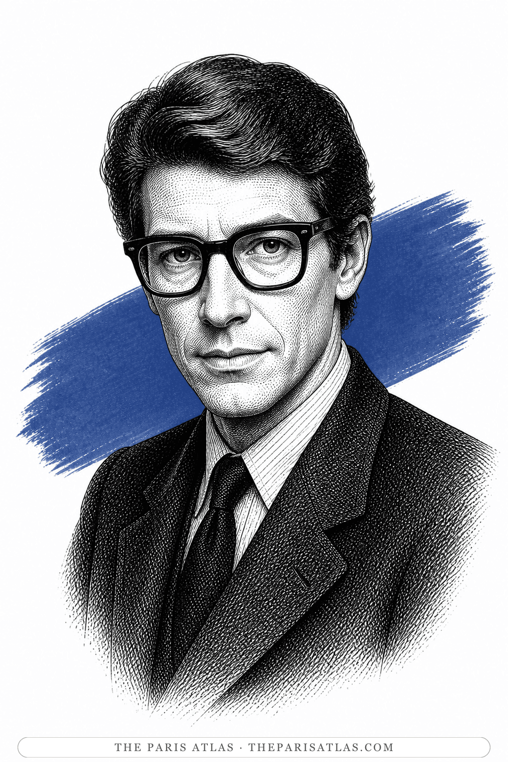 Illustrated portrait of Yves Saint Laurent